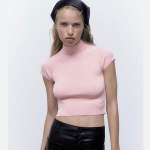 Zara Light Pink Mock Neck Crop Top Casual Women’s Size S